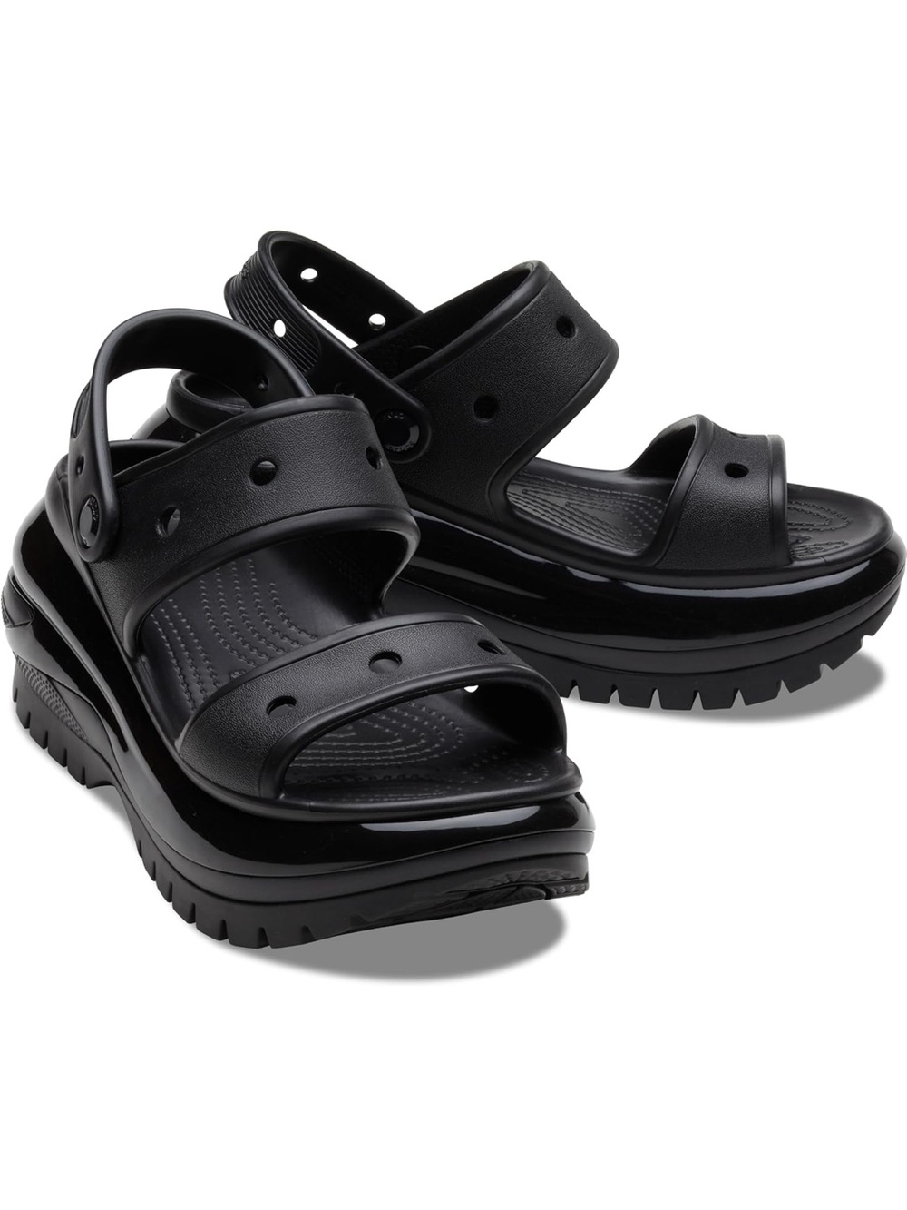 CROCS Classic Mega Crush Platform Sandals Wedge Black W 9/M 7